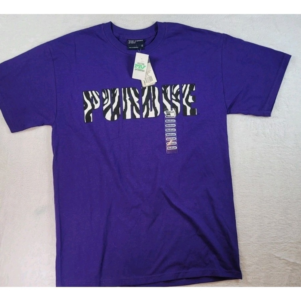 Purdue University Boilermakers Purple T Shirt Size Medium Y2K Zebra Print